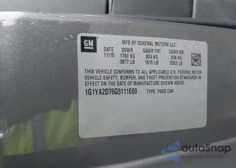 2016 Chevrolet Corvette Stingray из США, поврежденный, VIN 1G1YA2D76G5111600